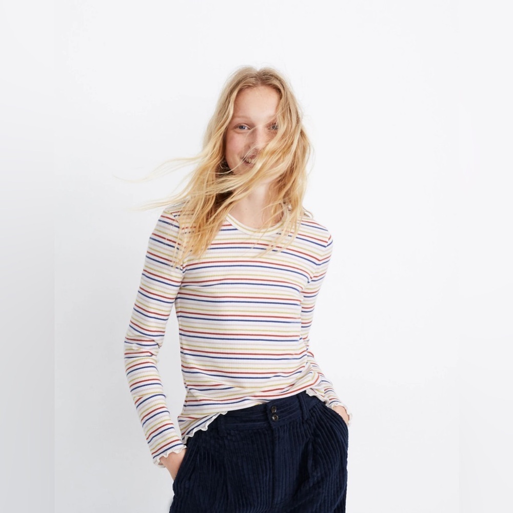 Madewell Long-Sleeve Baby Tee in Shimmer Stripe - Size S - Picture 1 of 6